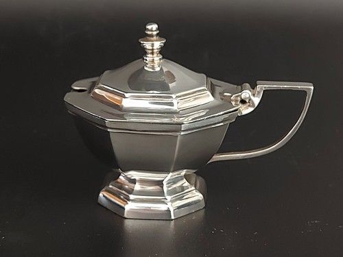 1930s Mappin and Webb Art Deco Octagonal Silver Plate Mustard Pot W25153
