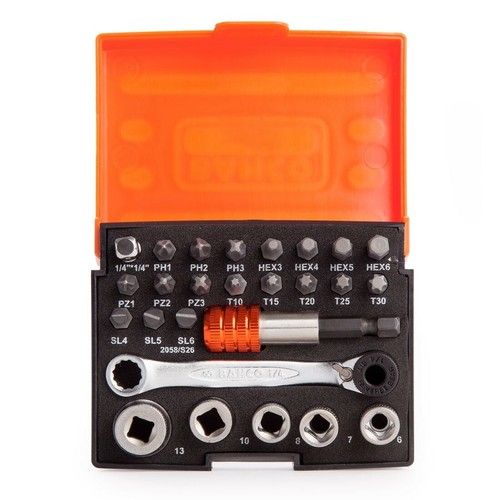 Bahco 2058/S26 26 Piece 1/4″ Drive Ratchet Mini Socket & Screwdriver Bit Set