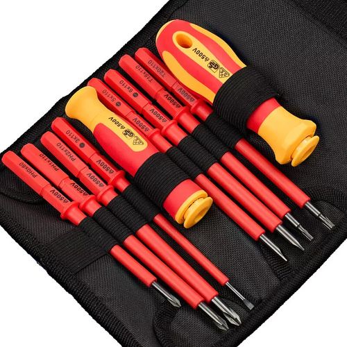 10 Piece VDE Insulated Electrician Interchangeable head Screwdriver Set & Pouch — image 5