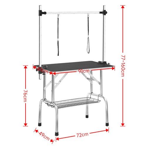 Large Pet Foldable Grooming Table with Adjustable Arm Non-Slip Tabletop Leash UK