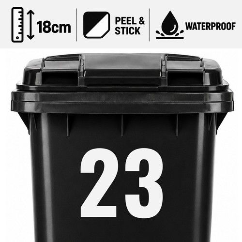 White Wheelie Bin House Numbers Stickers Wheely Dustbin Sticker Peel & Stick