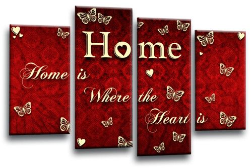 Home Wall Art Print Red Cream Living Room Large Framed Split Canvas Picture