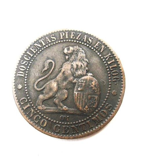 1870 Cinco Centimos Spanish Coin Provisional Government Madrid Spain 2.5cms
