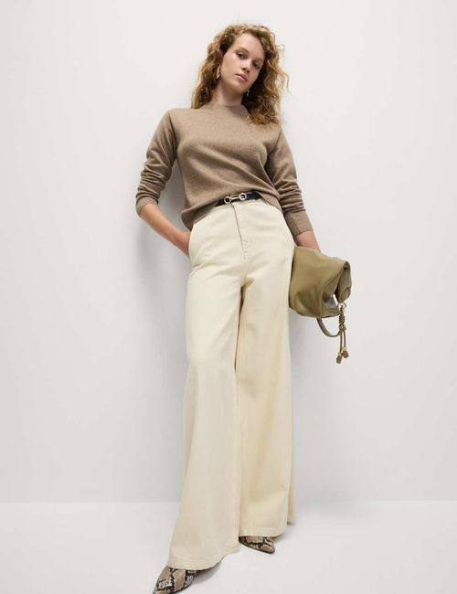 M&S Womens Crew Long sleeved Buttonless Full length Jumper in Hazelnut — image 1