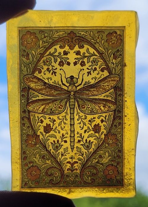 Stained glass Dragonfly piece traditional kiln fired amber glass permanent