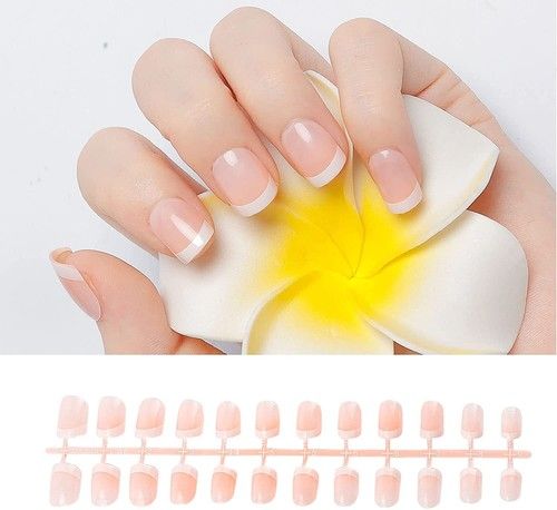 24x French False Nails French Manicure False Nail Tips Press On Full Cover Nails