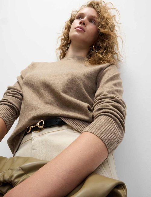 M&S Womens Crew Long sleeved Buttonless Full length Jumper in Hazelnut — image 6