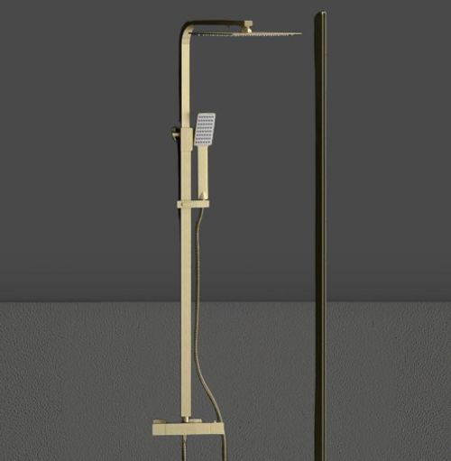 Brushed Brass Square Thermostatic Bar Complete Mixer Shower Adjustable Overhead — image 5