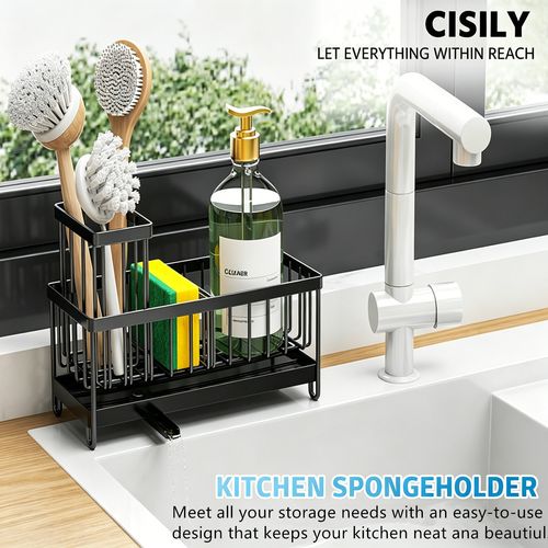 Stainless Steel Sink Caddy, Sponge Holder for Kitchen Sink with Brush Holder — image 10