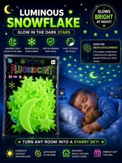 100X GLOW IN THE DARK STARS. Moon kids bedroom ceiling wall luminous decor