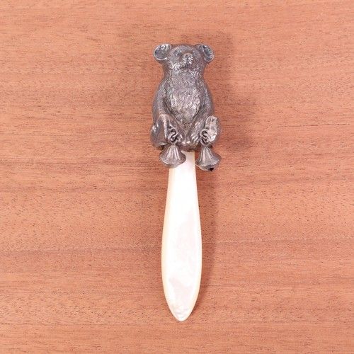 Vintage Silver Teddy Bear Baby Rattle.