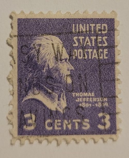 Vintage Rare 1932 Violet Thomas Jefferson 3 Cent Stamp Scott 807 VF-OG Condt