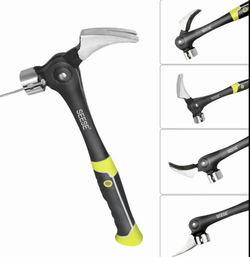 SEESE 16oz Claw Hammer with Magnetic Nail Starter With Multi-Angle Rip Claw