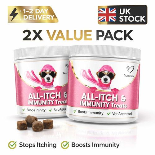 2x NutriPaw All-Itch Immunity Treats For Dogs Soothe Itchy Paws Eyes, Ears, Skin