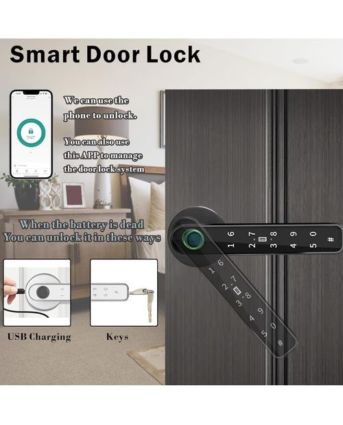5-in-1 Smart Fingerprint Door Lock, Digital Handle with App, Card, Code & Keys — image 4
