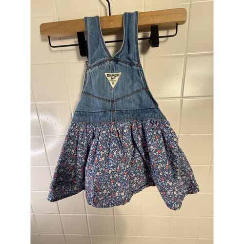 OshKosh B'gosh Toddler Girls Floral Denim Overall Jumper Dress 18-24M Blue — image 4
