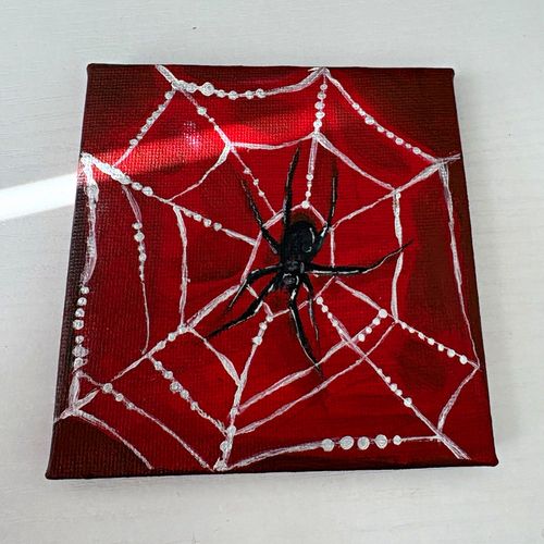 OOAK Web & Spider Acrylic Canvas Painting. — image 1