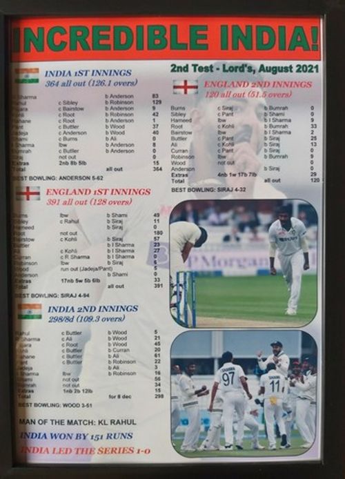 India beat England by 151 runs - Aug 2021 second test at Lord's - framed print