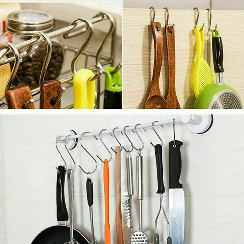 10PCS Stainless Steel S Hooks Kitchen Meat Pan Utensil Clothes Hanger Hanging UK — image 5