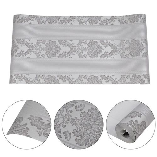 Silver Grey Damask Glitter Wallpaper Embossed Textured Non-Woven Wall Decor Roll — image 15