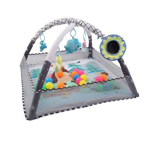 2-in-1 Grey Baby Play Mat Activity Gym Foldable Ball Pit Soft Sensory Toy