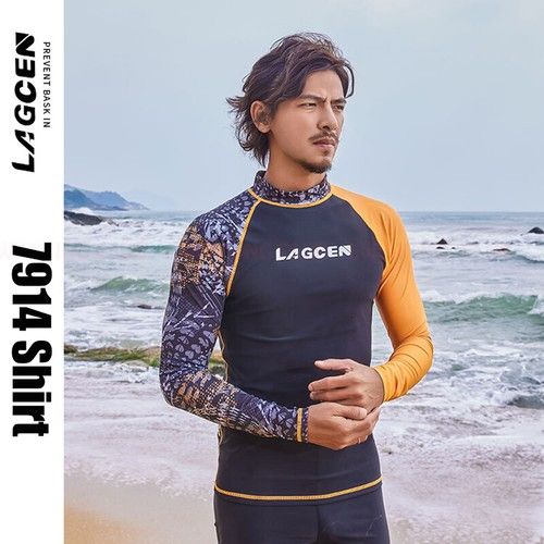 MEN'S RASH GUARDS LONG SLEEVED SURF SNORKELING WATER SPORTS SWIM TOP SHIRTS 7914