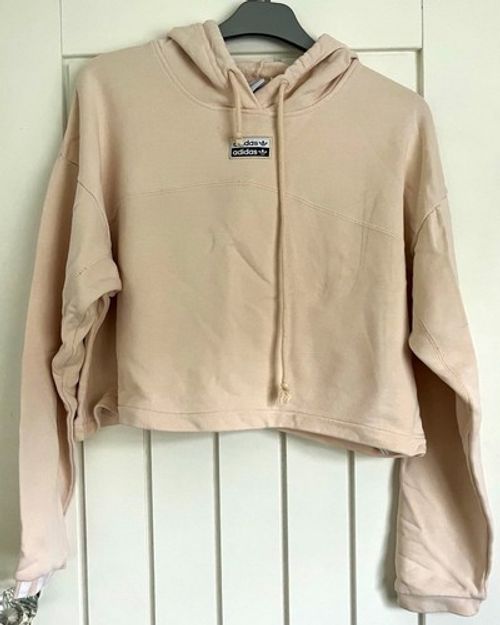 adidas Women’s Pullover Cropped Hoodie Beige Logo Long Sleeve Activewear UK 16