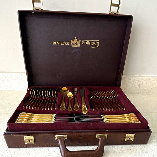 SBS Solingen 70pc Gold Plated Stainless Steel Cutlery Set Case, 12 Place