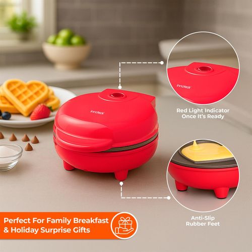 Heart Shaped Waffle Maker - Red - Non Stick Quick Heat Mini Waffle Maker — image 4