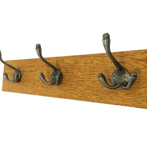 Solid Oak Vintage Coat Rack, Triple Cast Antique Iron Hooks, 2,3,4,5,6,7,8 