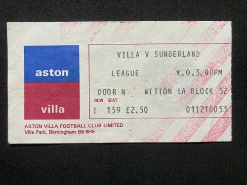 Aston Villa v Sunderland 1980's Football Match Ticket C58