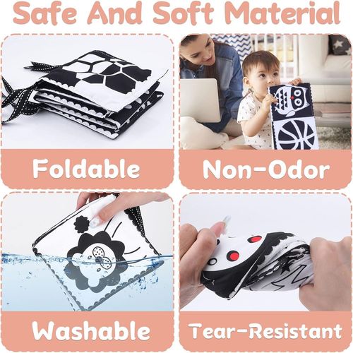 Black and White Sensory Toys, High Contrast Soft Baby Book with Soft Mirror, Do — image 2