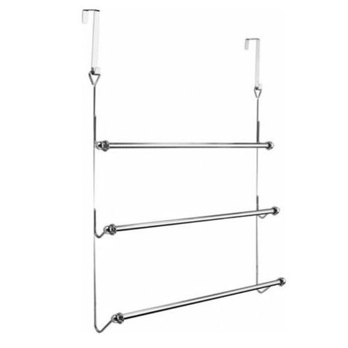 NEW LARGE 3 TIERS OVER THE DOOR TOWEL RAIL HOLDER RACK CHROME KITCHEN ORGANIZER