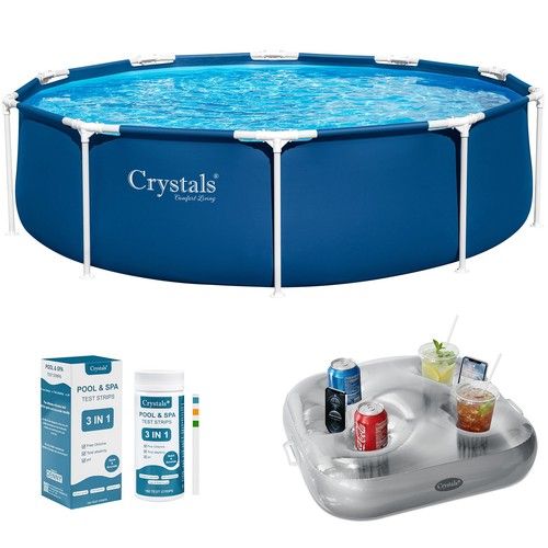 Steel Frame 12 Feet Inches Above Ground Swimming Pool Drink Holder Test Strips