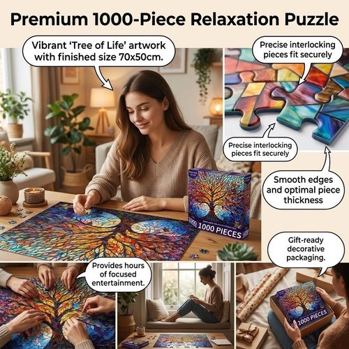 1000 Pieces Stained Glass Jigsaw Puzzle, Beautiful Tree of Life Art Puzzles — image 9