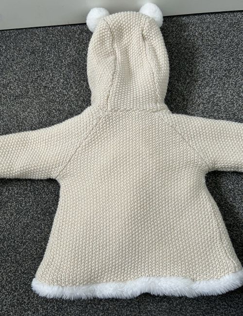 Nutmeg Beige Knitted Hooded Sherpa Style Lined Jacket 12-18 Month With Ears