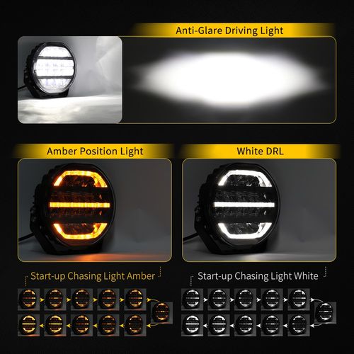 Pair 7" Black LED Driving Light With White/Amber Dynamic Position Light Off-road — image 2