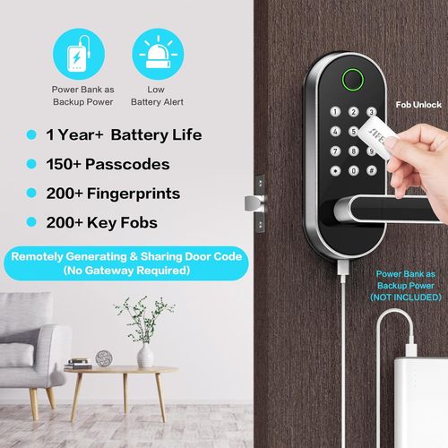 Keyless Entry Fingerprint Smart Lock with Handle & Keypad: Sifely Biometric Digi — image 3
