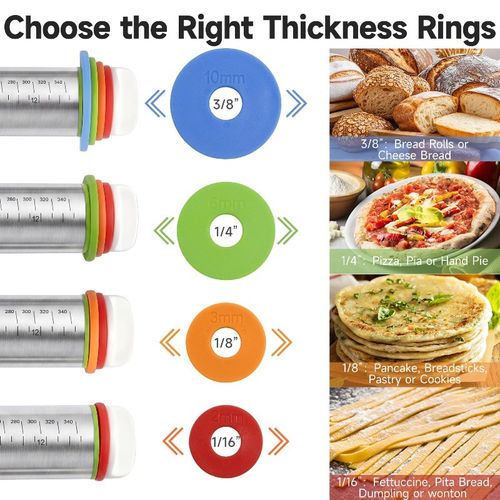 Stainless Steel Rolling Pin with Adjustable Thickness Rings Baking Tool UK — image 3