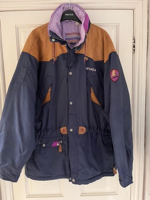 Vintage Nevica Ski Jacket Mens 42M Retro 90s Brown Purple Coat Color Block Large