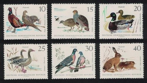 Pheasants Partridges Mallard Geese Hare Birds 6v GDR 1968 MNH SG#E1077-E1082