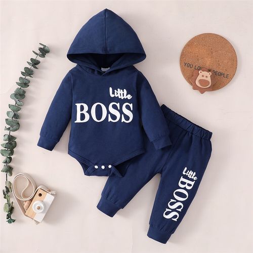 Newborn Baby Boys "Little Boss" Hooded Romper Pants Outfit Tracksuit Clothes Set — image 1