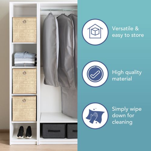 6x HEFTMAN Collapsible Cube Storage Boxes Fabric Beige Foldable Canvas Organiser — image 2