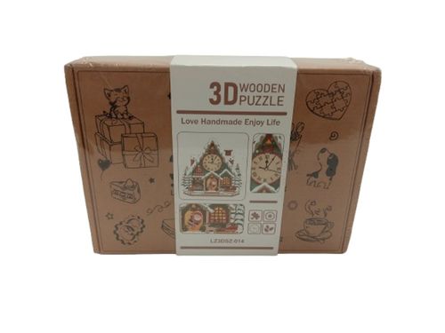 Christmas Cottage Clock 3D Wooden Puzzle Model Kit LZ3DSZ014 New Sealed — image 1