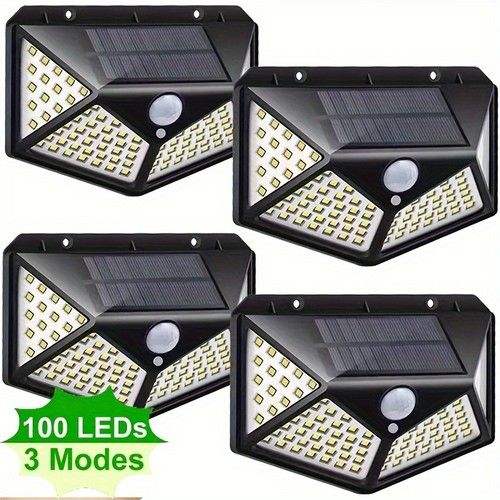 100 LED 4 Pack Solar Wall Lights PIR Motion Sensor Outdoor Garden Security Lamps