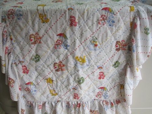 CARE BEARS COT COVER QUILTED RARE VINTAGE NURSERY BEDDING CHILDREN'S