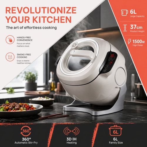 360° Roller Automatic Stir Fry Machine Smart Auto Cooking Machine 6L Mult-Modes
