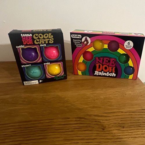 Schylling Nee Doh Rainbow & Cool Cats Squishy Tactile Squeeze Toy Bundle