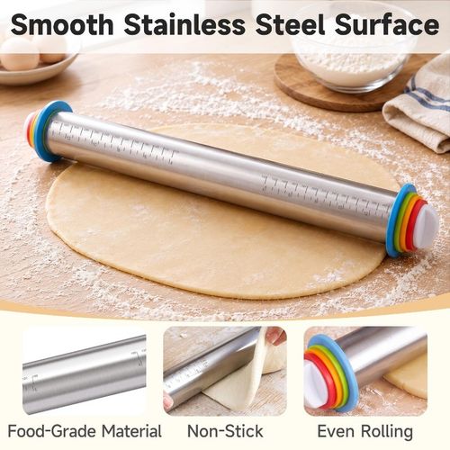 Stainless Steel Rolling Pin with Adjustable Thickness Rings Baking Tool UK — image 4