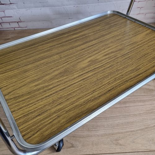 Vintage 2 Tier Folding Tea Trolley Metal Wood Effect Trays Serving Hostess Retro — image 6